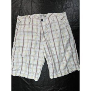 Nautica Jeans Co Mens 40 Shorts Plaid White Brown Cotton